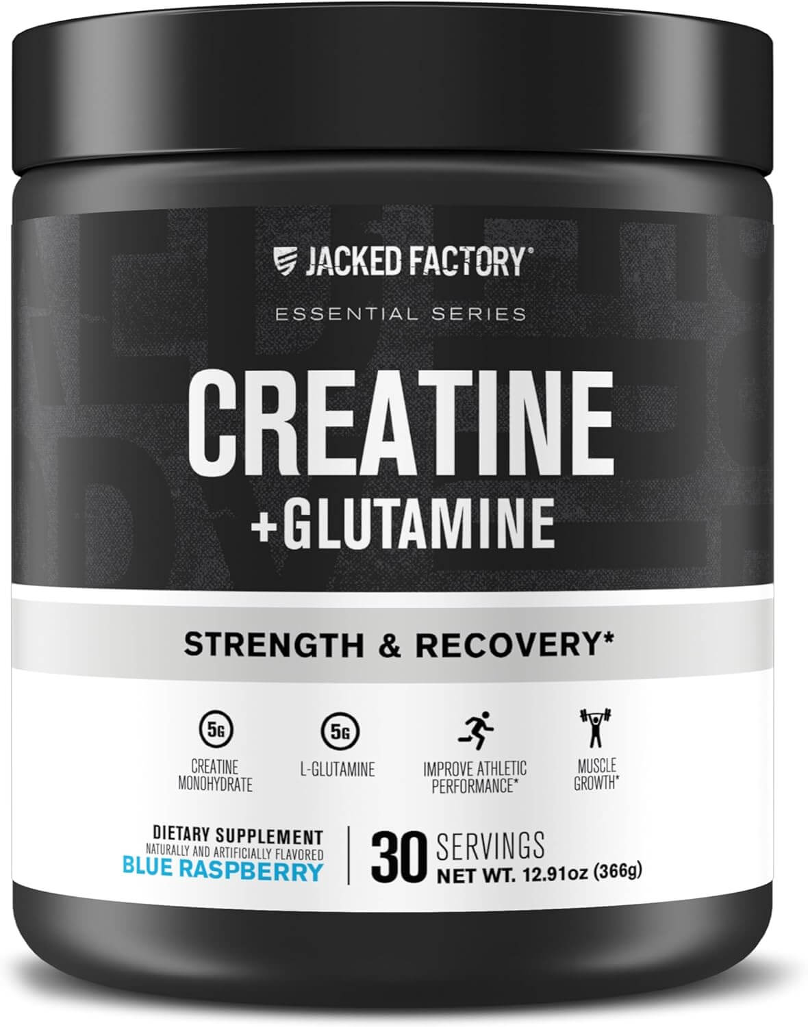 Jacked Factory Creatine + Glutamine - Creatine Supplement with L-Glutamine for Muscle Recovery, Muscle Growth, Increased Strength, Enhanced Energy Output, and Gut Health - 30 Servings, Unflavored