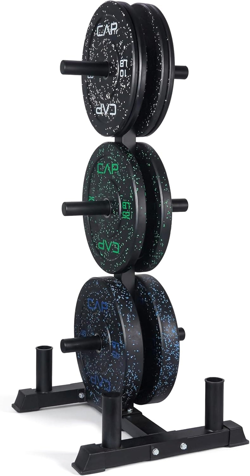 CAP Olympic Bumper Plate Weight Set with Tree Rack Storage
