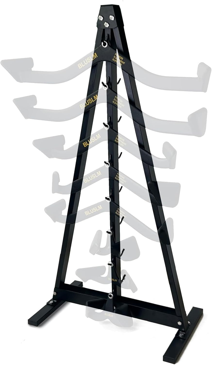 Lat Pull Down Bar Storage Rack with 16 hooks for cable attachments.
