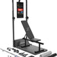 Multifunctional gym bench with accessories on a white background