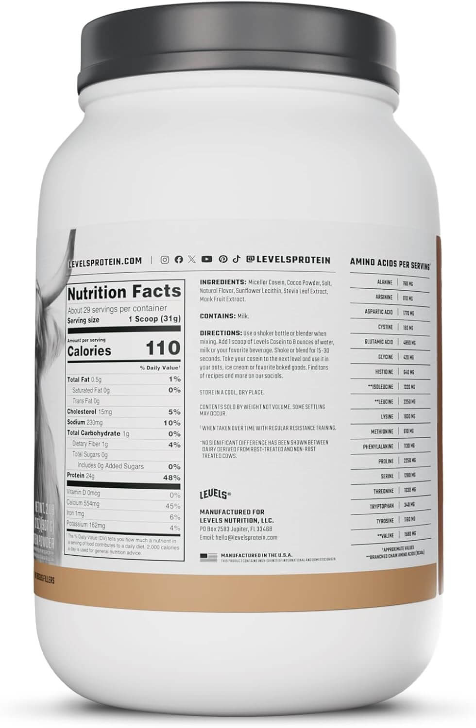 Levels 100% Micellar Hormone Free Casein Protein (Chocolate & Vanilla Bean)