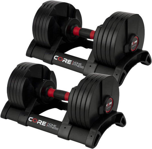 Core Fitness Quick Change Adjustable Dumbbells – 5 to 50 lbs Pair