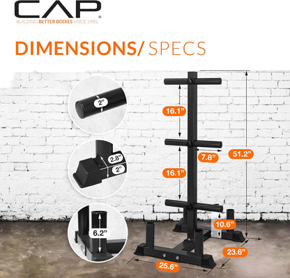 CAP Olympic Bumper Plate Weight Set with Tree Rack Storage
