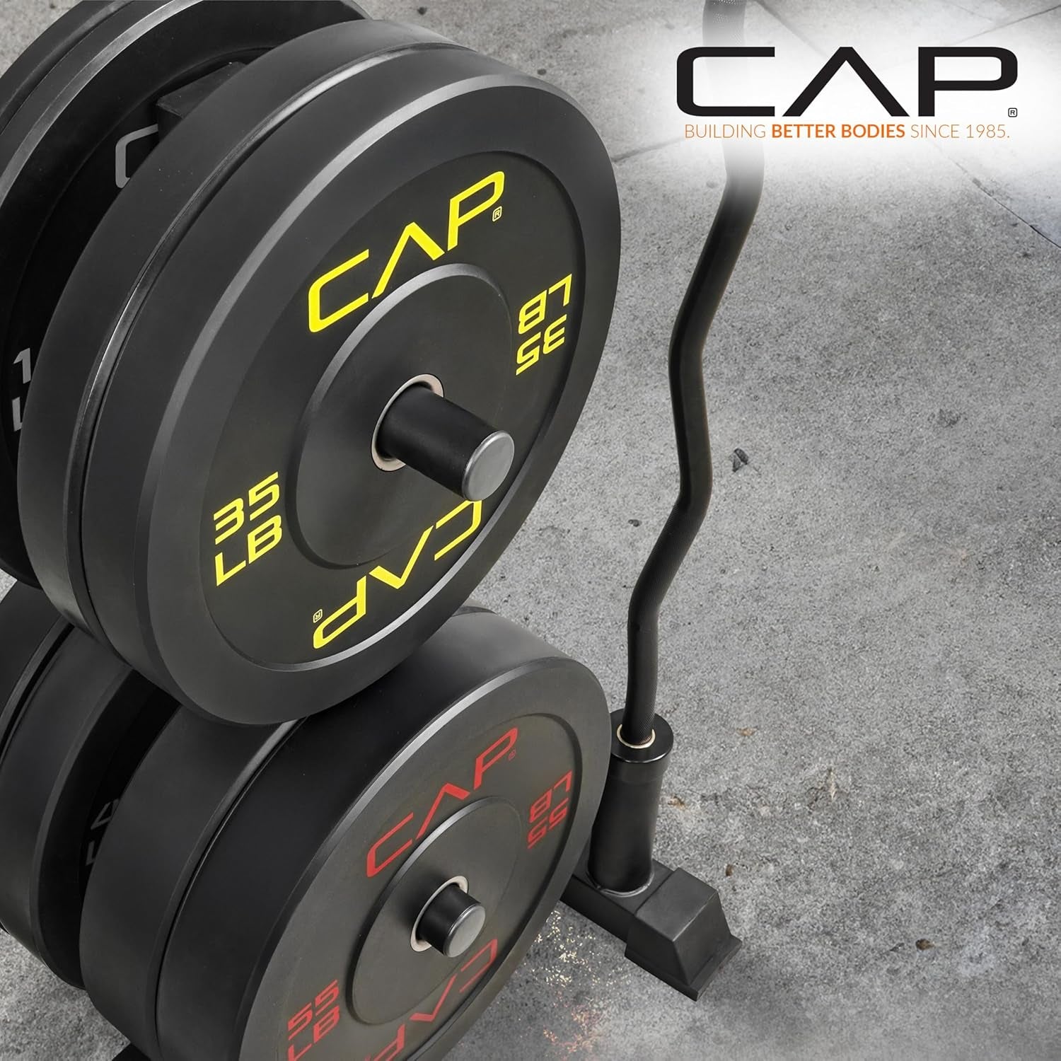 CAP Olympic Bumper Plate Weight Set with Tree Rack Storage