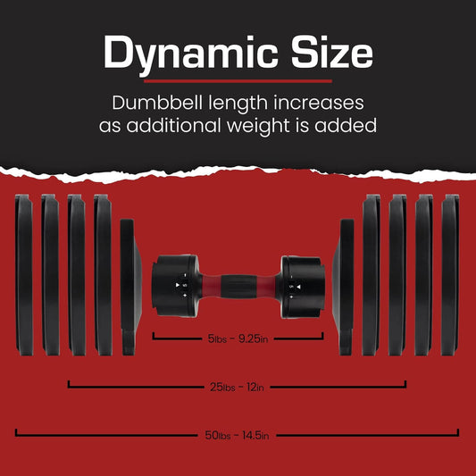 Core Fitness Quick Change Adjustable Dumbbells – 5 to 50 lbs Pair