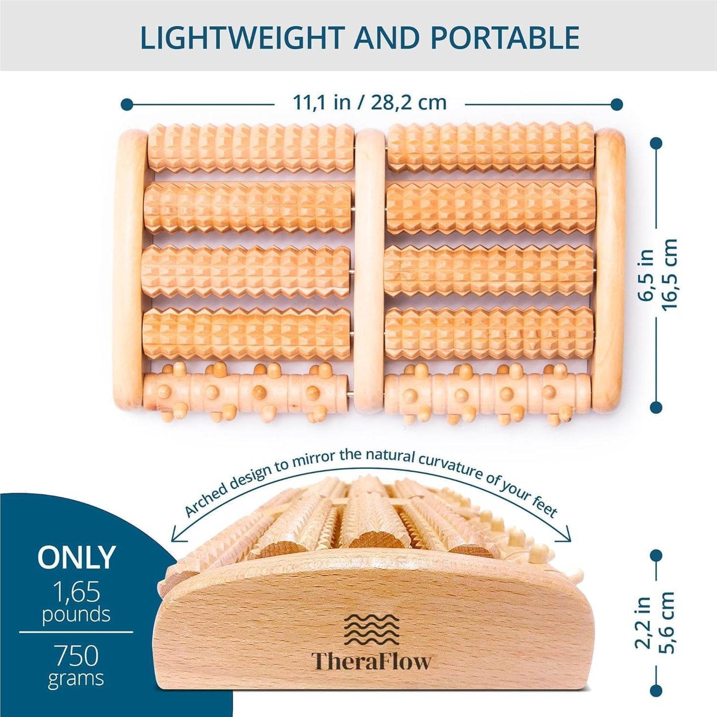 Theraflow Foot Massager for Neuropathy & Plantar Fasciitis Relief - Mom Gifts for Women & Gifts for Dad, Wooden Foot Roller Massager, Neuropathy Pain Relief for Feet (Includes Reflexology Chart)