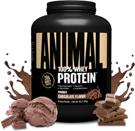 Animal 100% Whey Protein Powder – Whey Blend for Pre Workout or Post Workout, Recovery, or an Anytime Low Sugar Protein Boost Meal Replacement with BCAA Branched Chain Amino Acids – Chocolate, 4 Lb