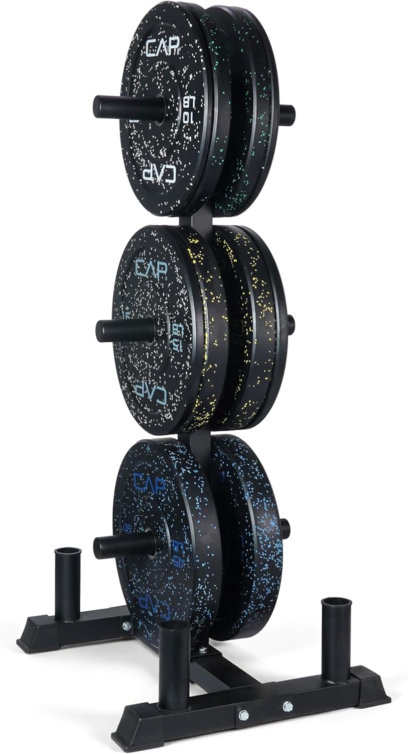 CAP Olympic Bumper Plate Weight Set with Tree Rack Storage