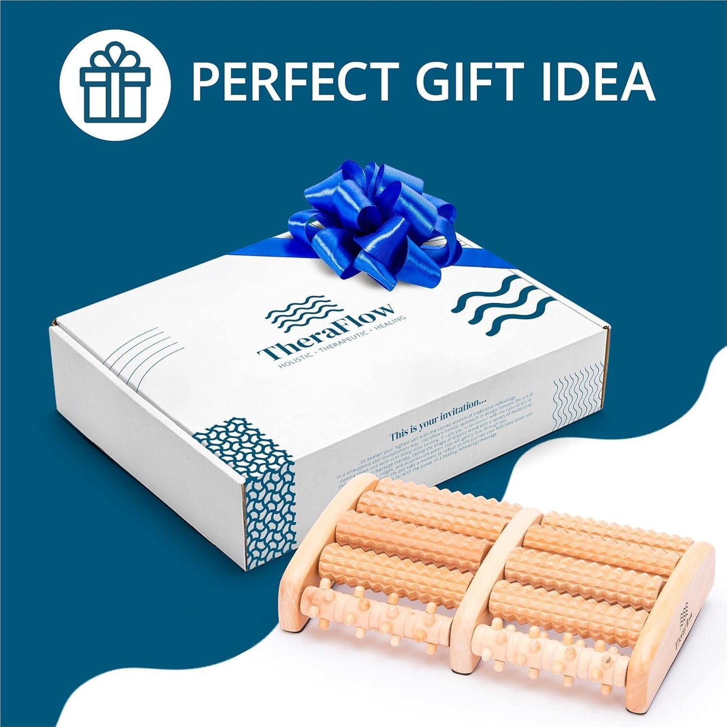 Theraflow Foot Massager for Neuropathy & Plantar Fasciitis Relief - Mom Gifts for Women & Gifts for Dad, Wooden Foot Roller Massager, Neuropathy Pain Relief for Feet (Includes Reflexology Chart)