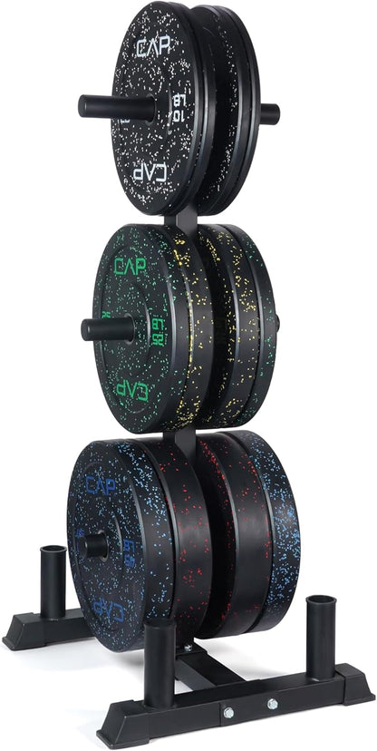 CAP Olympic Bumper Plate Weight Set with Tree Rack Storage