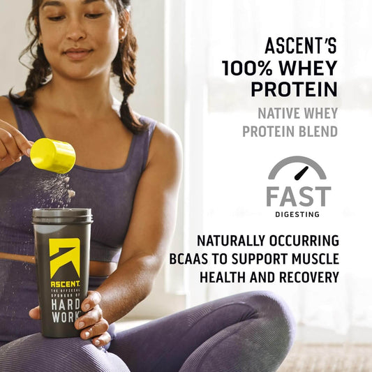 Ascent 100% Whey Protein Powder - Post Workout Whey Protein Isolate, Zero Artificial Flavors & Sweeteners, Gluten Free, 5.5G BCAA, 2.6G Leucine, Essential Amino Acids, Vanilla 1 Lb