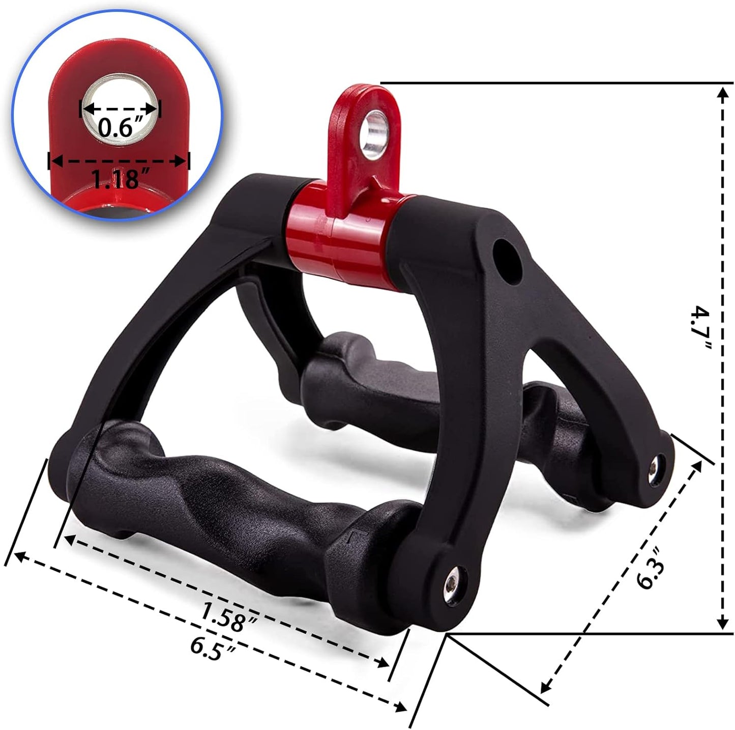 Black and red metal bracket with measurements on a white background