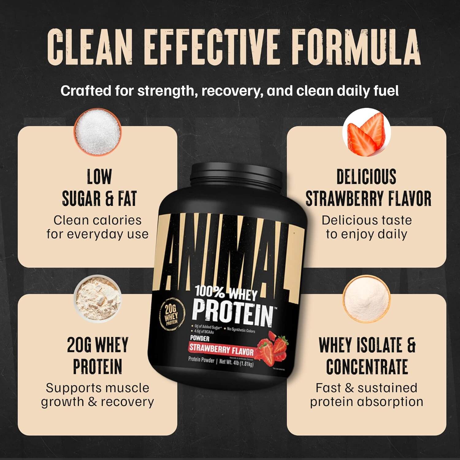 Animal 100% Post-Workout Recovery Whey – Strawberry (4 lbs)