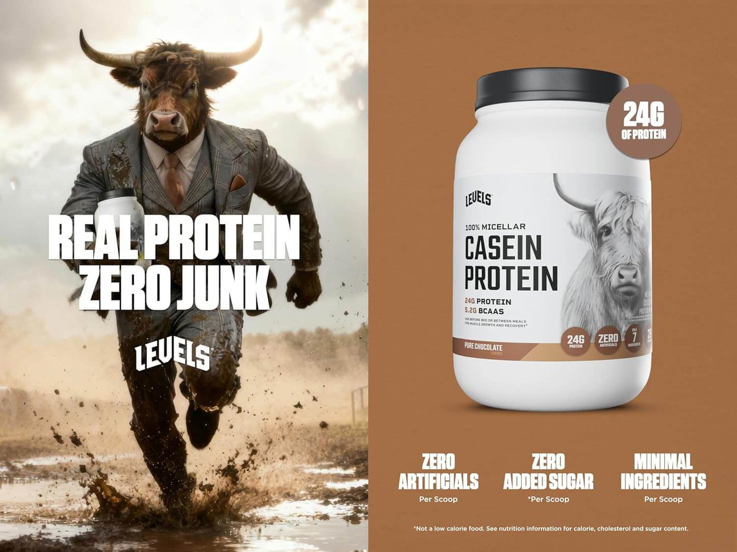 Levels 100% Micellar Hormone Free Casein Protein (Chocolate & Vanilla Bean)