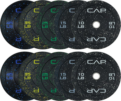 CAP Olympic Bumper Plate Weight Set with Tree Rack Storage
