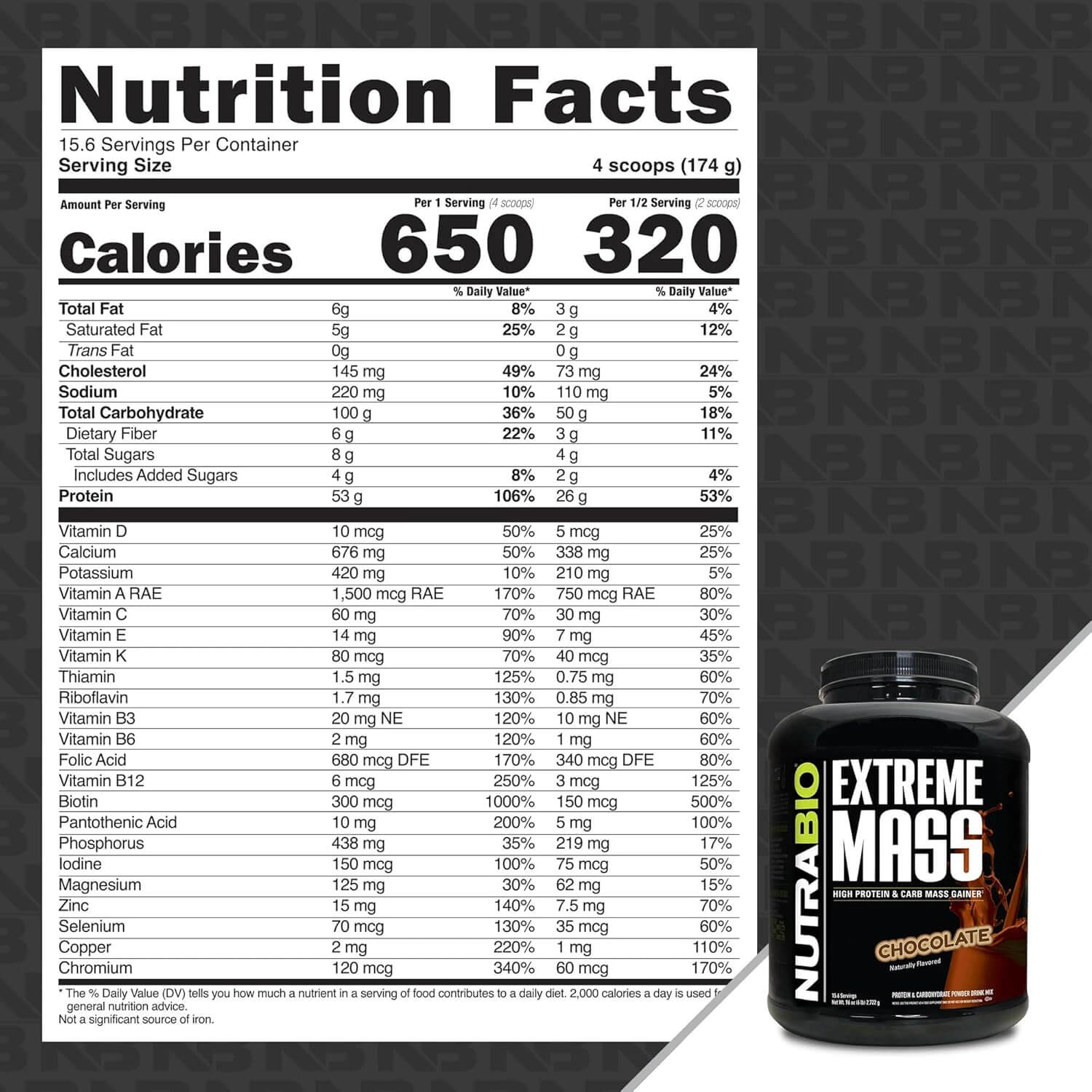 Nutrabio Extreme Mass Gainer Protein Powder, 53G Protein, Clean Weight Gainer, Increase Muscle Mass, Full Spectrum Amino Acid - Chocolate, 6 Pound