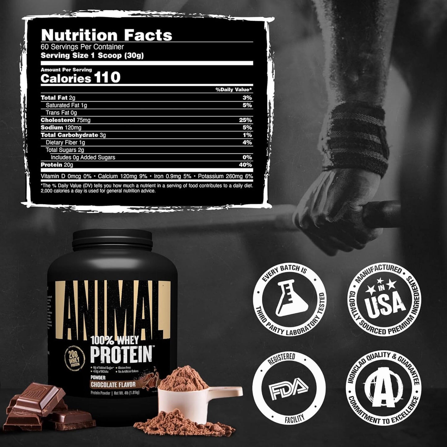 Animal 100% Whey Protein Powder – Whey Blend for Pre Workout or Post Workout, Recovery, or an Anytime Low Sugar Protein Boost Meal Replacement with BCAA Branched Chain Amino Acids – Chocolate, 4 Lb