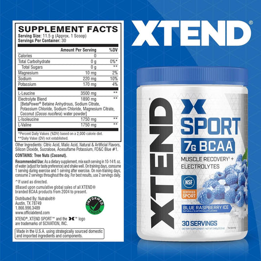 XTEND Sport BCAA Powder with Electrolytes – Blue Raspberry & Strawberry Kiwi