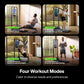 Four different workout modes on a home gym with people exercising.
