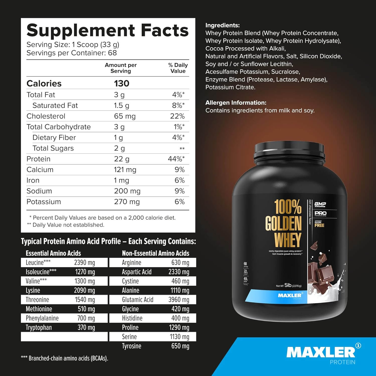 Maxler 100% Golden Whey Digestive Enzyme Whey Protein (5 lbs)
