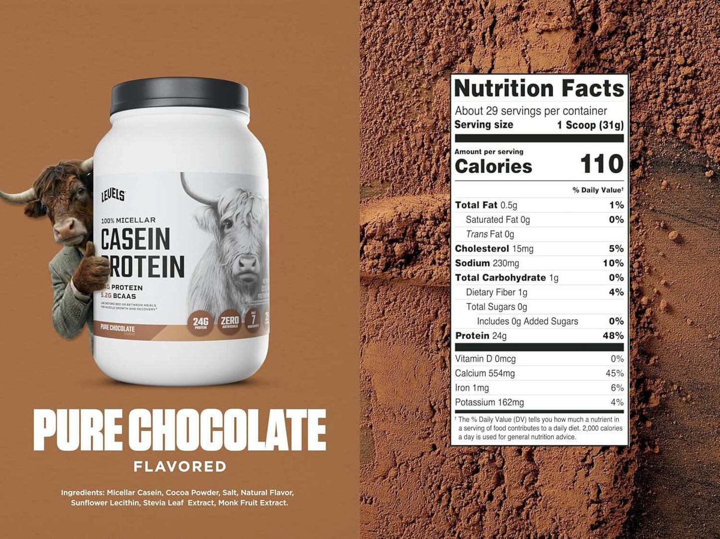 Levels 100% Micellar Hormone Free Casein Protein (Chocolate & Vanilla Bean)