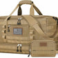 Tan tactical duffel bag with American flag patch on a white background