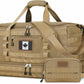 Tan tactical duffel bag with Canadian flag patch on a white background