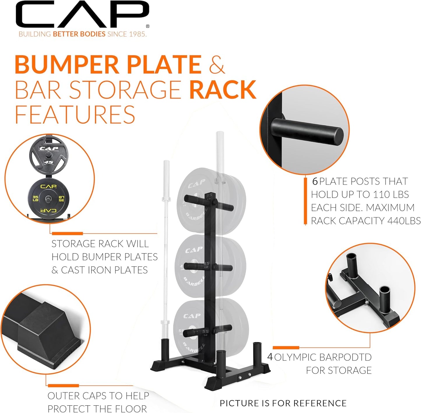 CAP Olympic Bumper Plate Weight Set with Tree Rack Storage